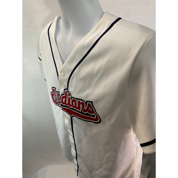 Majestic Indians Baseball Jersey White Button-Up Medium Red Navy Logo - Picture 5 of 9